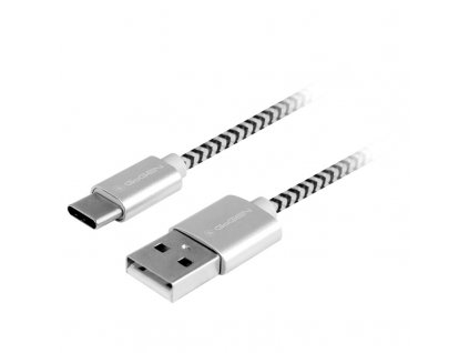 Kabel GoGEN USB / USB-C, 3m, opletený - stříbrný