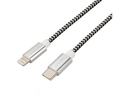 Kabel GoGEN USB-C / Lightning, 1m, opletený, zkumavka - stříbrný