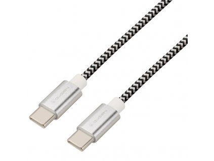 Kabel GoGEN USB-C / USB-C, 1m, opletený, zkumavka - stříbrný