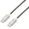 Kabel GoGEN USB-C / USB-C, 3m, opletený - stříbrný