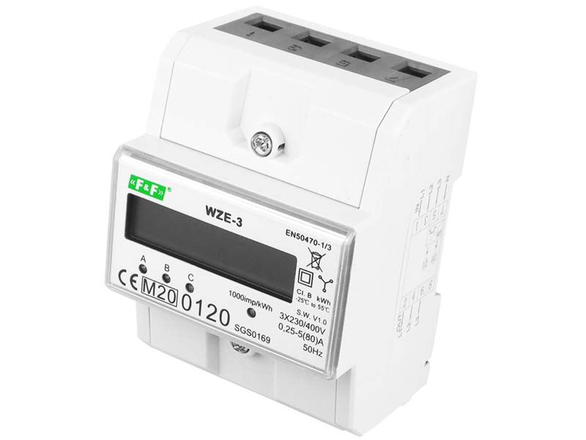 Digitálny trojfázový elektromer WZE-3 80A/3x230V/400VAC 4M priamy