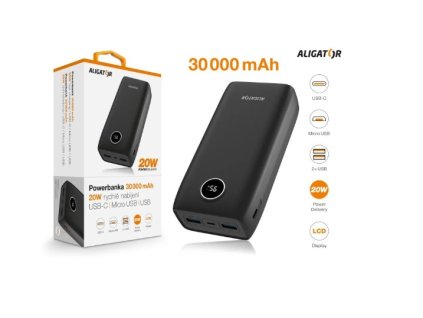 ALIGATOR power bank 30000mAh PD20W+QC22,5A černá PBPD30BK