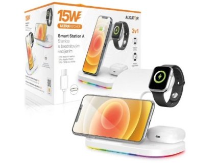 ALIGATOR AS03WT bezdrátová Qi dokovací stanice 15W Apple bílá