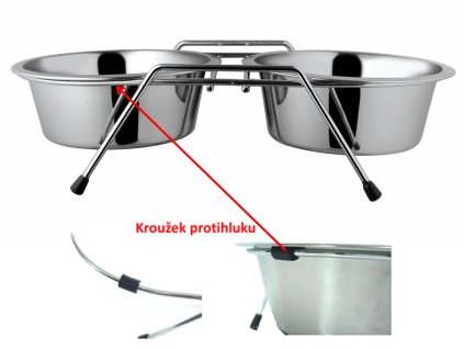 miska pro zvířata dvojmiska 2x0,75l nerez se stojánkem