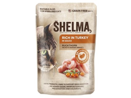 SHELMA kapsa pro kočky 85g s krůtím a rakytníkem v omáčce