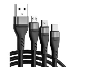 3v1 nabíjecí kabel USB 2.0 USB C, Micro USB, lightning Černý 1