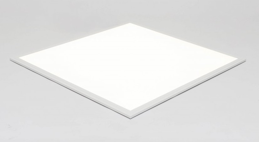 LED panel do kazetového stropu s typizovaným rozmerom 600 × 600 mm – pohľad zo strany vyžarujúcej svetlo. 