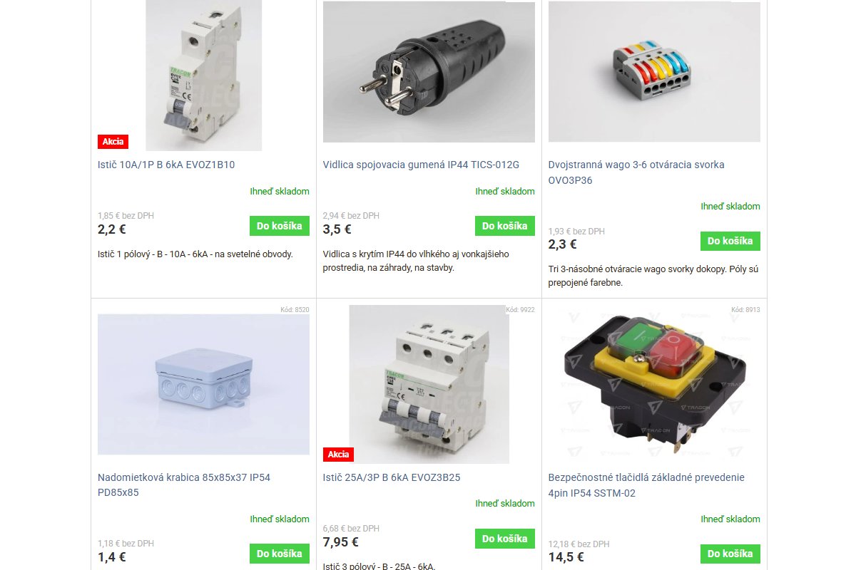 Rôzne druhy elektromateriálu značky Tracon Electric.