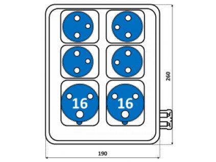 Rozvodnica zásuvková ROS 1607 2x16A/230 3P+4x230V SEZ DK