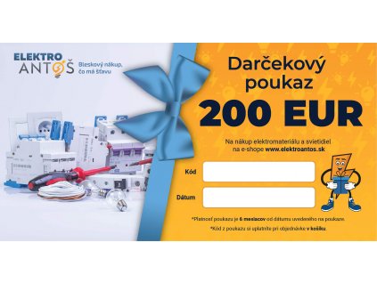 Darčekový poukaz v hodnote 200€ na nákup elektroinštalačného materiálu