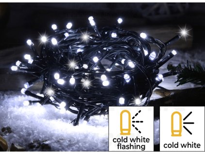 Blikajúca vianočná svetelná reťaz 2+10m 3,6W 100 LED studená biela IP44