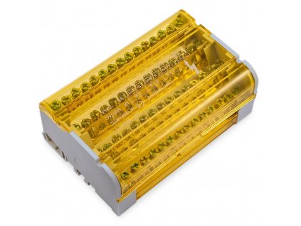 Krytý svorkovnicový blok 4P 4x(11x6mm+2x25mm+2x35mm) sivý/žltý LBR-125A/15 F-elektro