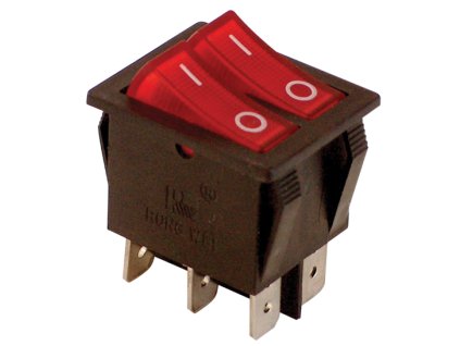 Dvojitý kolískový vypínač ON-OFF (0-1/0-1) podsvietený červený 16A 250V TES-43