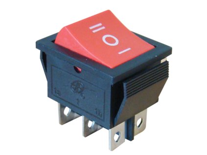 Kolískový prepínač 3-polohový (1-0-2) červený 16A 250V TES-52
