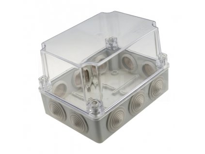 Hlboká montážna krabica na povrch s prechodkami 190x140x140 IP65 transparentná sivá S-BOX 406H-P