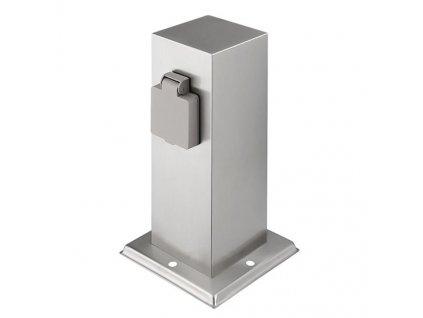 Záhradný stĺpik 2-zásuvkový štvorec 230mm 2x230V IP44 nerez strieborný PG11