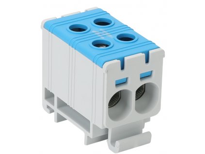 Dvojitá rozvodná odbočná svorkovnica na DIN lištu 2x6-50mm² modrá FLEAL-50/2K