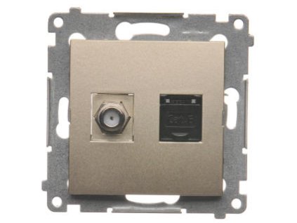 Zásuvka 1xRJ45 cat.6e + 1xTV F konektor Simon54 PREMIUM/NATURE zlatá DASFRJ45.01/44