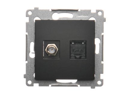 Zásuvka 1xRJ45 cat.6e + 1xTV F konektor Simon54 PREMIUM/NATURE čierna DASFRJ45.01/49