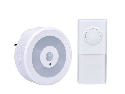 Bezbatériový bezdrôtový zvonček do zásuvky s nočným svetielkom na senzor pohybu biely dosah 250m 1L72 SOLIGHT