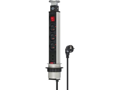 3-zásuvka + 2xUSB-A do stola zapustená výsuvná 2m sivá/čierna 1396201013