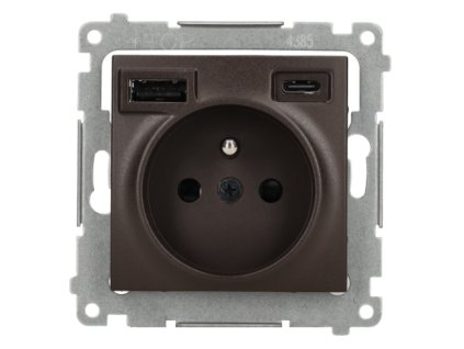 1-zásuvka s USB C+A Simon54 PREMIUM/NATURE SS 2,1A hnedá DGZ1ZUSB2CA.01/46