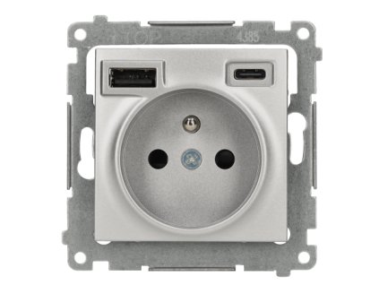 1-zásuvka s USB C+A Simon54 PREMIUM/NATURE SS 2,1A strieborná DGZ1ZUSB2CA.01/43