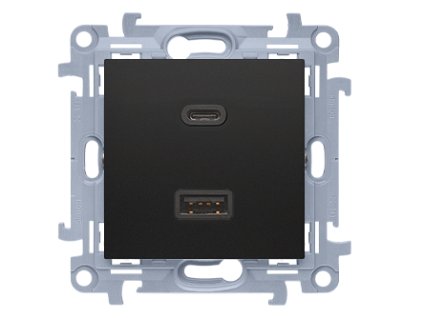 Nabíjačka dvojitá USB C+A 30W KONTAKT SIMON 10 SS čierna CEC2CAQ.01/49