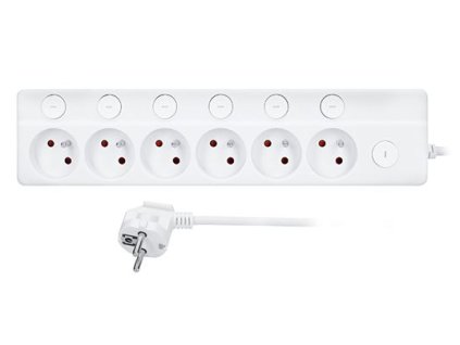 Predlžovací kábel 6-zásuvka 3 metre so samostatnými vypínačmi biely PP161 SOLIGHT