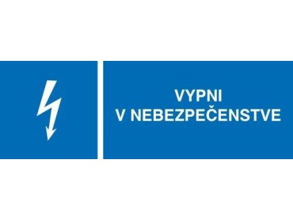 Samolepka "VYPNI V NEBEZPEČENSTVE" modrá 105x35mm