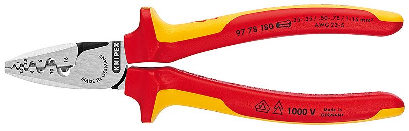 Lisovacie kliešte na koncové dutinky 180mm VDE 1000V 9778180 KNIPEX