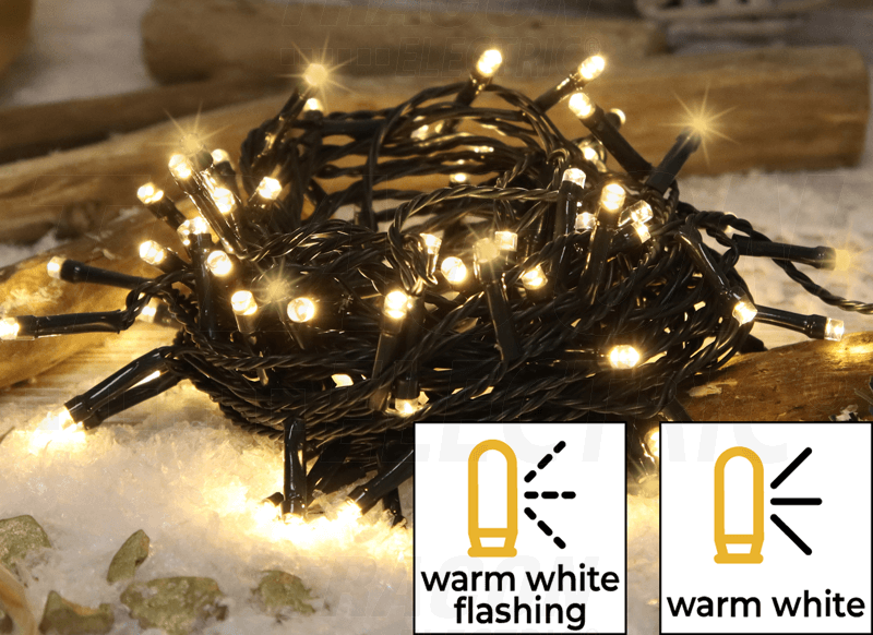 Blikajúca vianočná svetelná reťaz 2+10m 3,6W 100 LED teplá biela IP44