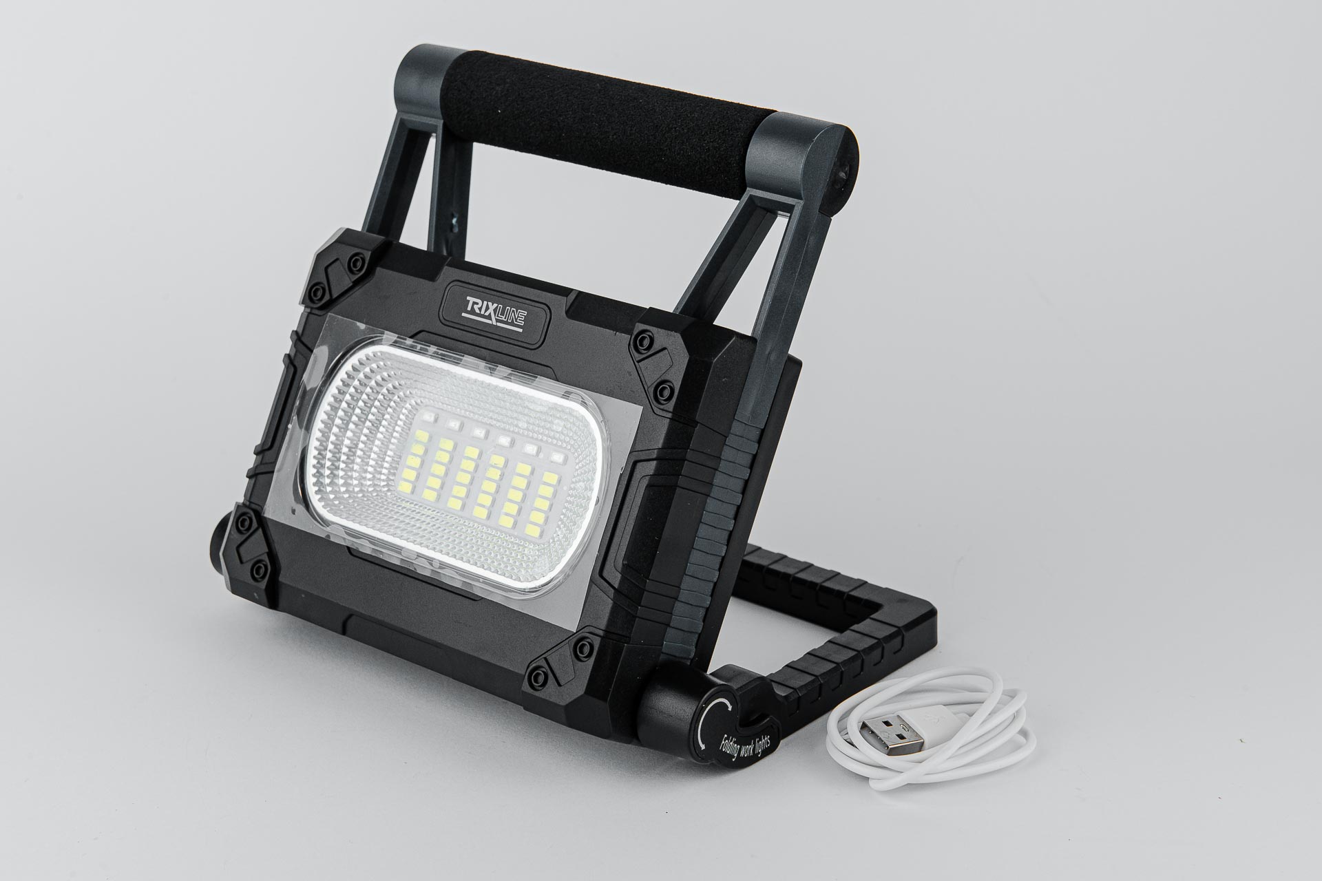 Solárny prenosný reflektor LED 30W 6500K + USB + mikro USB TR226