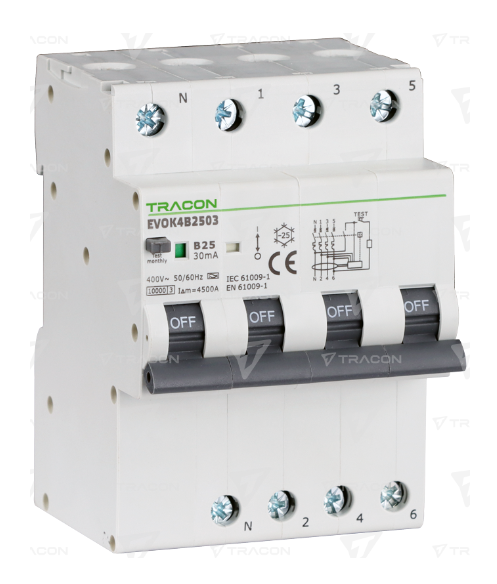 Prúdový chránič s ističom 4P B10A 30mA A 10kA EVOK4B1003