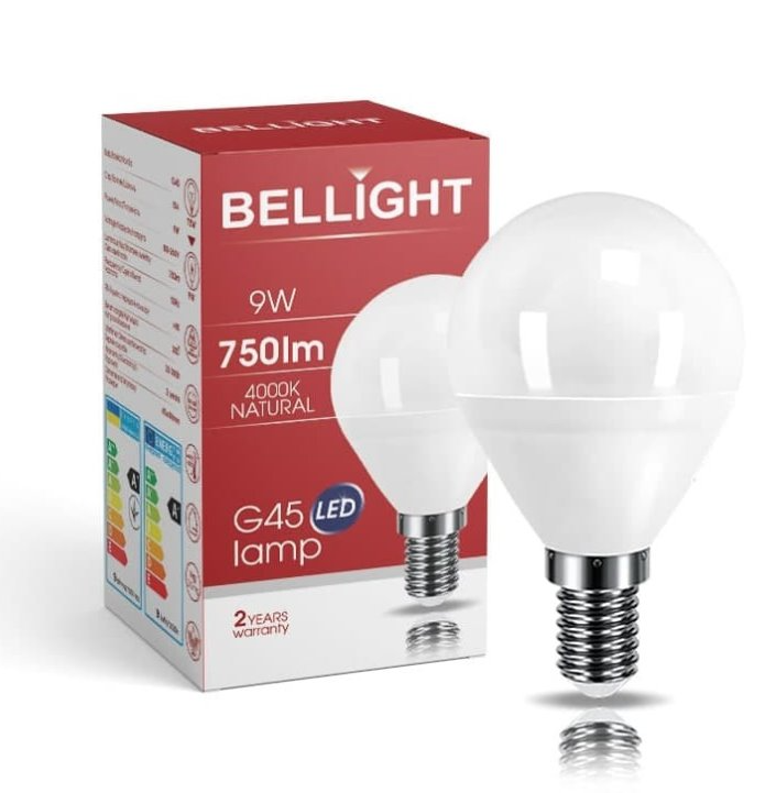 Bellight LED žiarovka guľka 9W E14 4000K G45 SAD811367
