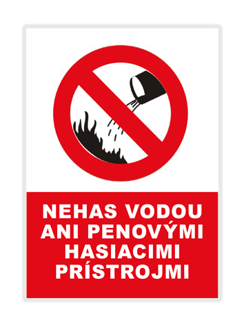 Samolepka "Nehas vodou ani penovými hasiacimi prístrojmi" 70x100mm