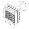 Ventilátor bytový 295m3/h VENTS 150MAO1VT do okna automatická žalúzia ťahový spínač časový spínač rozmery