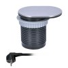 Vstavaná okrúhla 1-zásuvka do pracovnej dosky 1x230 + 1xUSB-A 1,9m s posuvným krytom strieborná PP124 SOLIGHT