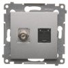 Zásuvka 1xRJ45 cat.6e + 1xTV F konektor Simon54 PREMIUM/NATURE strieborná DASFRJ45.01/43