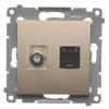 Zásuvka 1xRJ45 cat.6e + 1xTV F konektor Simon54 PREMIUM/NATURE zlatá DASFRJ45.01/44
