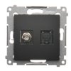 Zásuvka 1xRJ45 cat.6e + 1xTV F konektor Simon54 PREMIUM/NATURE čierna DASFRJ45.01/49