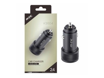Autonabíječka, /nabíječka do auta/ PLUS, 2xUSB výstup 2,4A (K3504), stříbrná