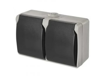 Zásuvka nástěnná dvojitá, šedo-černá, IP44 Emos A1397.1 vodotěsná