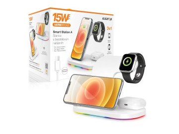 Bezdrátová Qi dok.stanice /nabíječka/ 3v1 Apple watch, 15W, bílá Alig.AS03WT