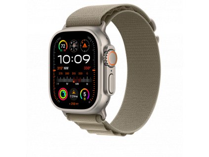 Apple Watch Ultra2 Cellular, 49mm Titanium Case w Olive Alpine Loop - Medium