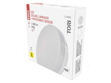 LED přisazené svítidlo TORI s pohyb. čidl., kr. 15W n.b., IP54