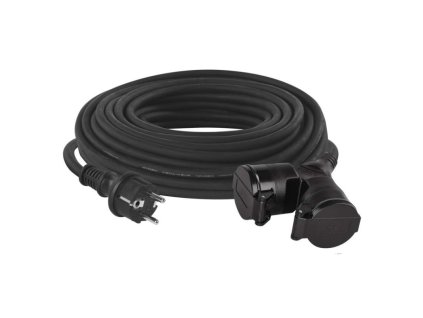Venkovní prodlužovací kabel 25 m / 2 zásuvky / černý / guma / 230 V / 1,5 mm2