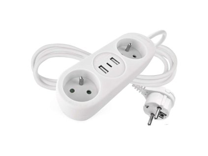 Prodlužovací kabel 1,4 m / 2 zásuvky+2×USB-A+1×USB-C / bílý / PVC / 1,5 mm2