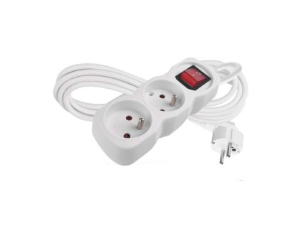 Prodlužovací kabel 3 m / 2 zásuvky / s vypínačem / bílý / PVC / 1 mm2