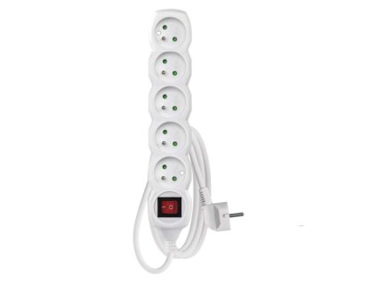 Prodlužovací kabel 2 m / 5 zásuvek / s vypínačem / bílý / PVC / 1 mm2